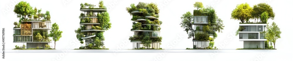 Obraz premium Innovative Eco-Friendly Architecture with Vertical Gardens and Lush Greenery in Modern Buildings
