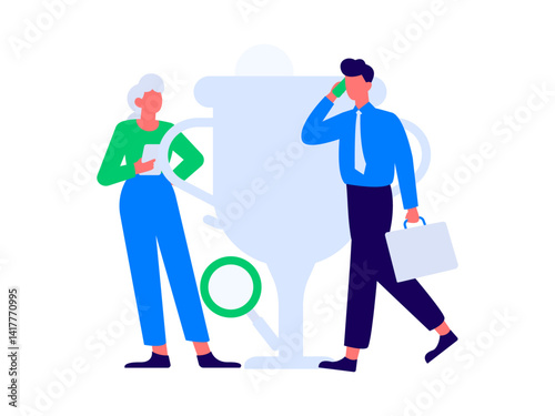 Flat vector illustration of business people operating work scene
