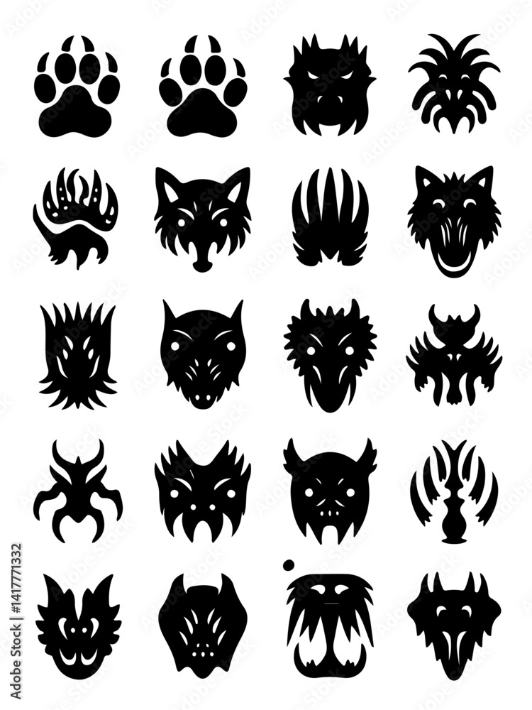 Fototapeta premium Dynamic Animal & Beast Silhouette Icons for Bold Graphic Design
