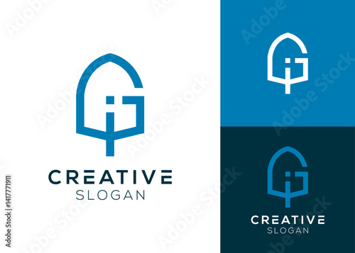 Initials IG or i and g with shovel logo design for garden or yard
