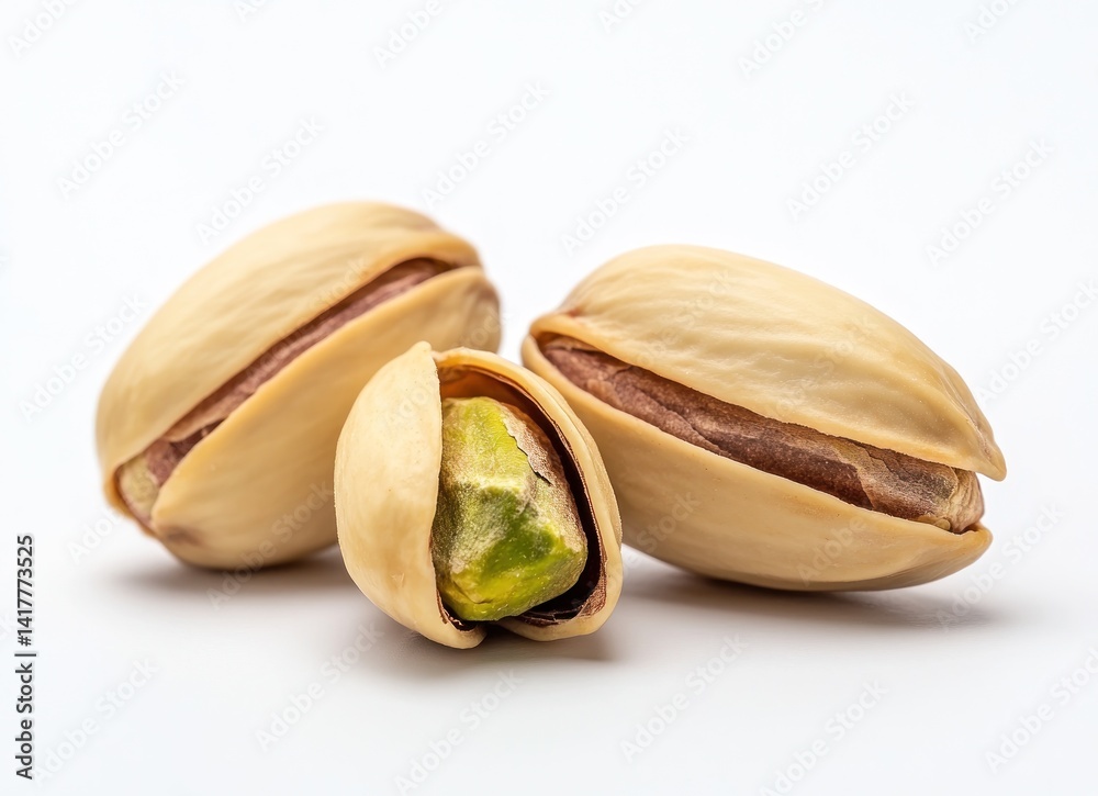 Fresh and Delicious Pistachios with Green Kernels on White Background for Healthy Snack and Culinary Use Fresh and Delicious Pistachios with Green Kernels on White Background for Healthy Snack and Culinary Use