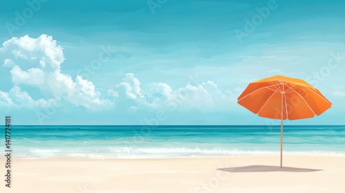 Obraz na płótnie an orange umbrella on a beach w salonie