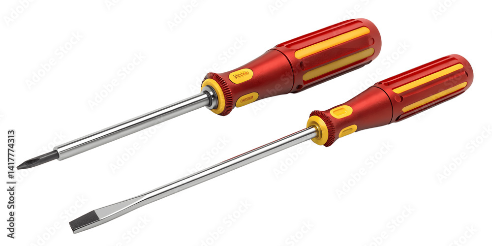 Professional Red and Yellow Screwdriver Set Against On Transparent Background Professional Red and Yellow Screwdriver Set Against On Transparent Background