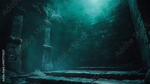 Obraz na płótnie A dark, gloomy, and mysterious cave with a stone archway w salonie