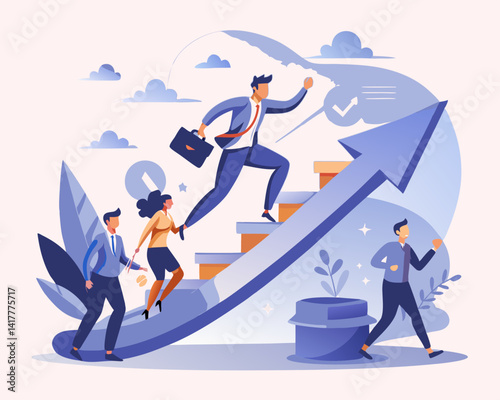 Business Growth and Career Success with Teamwork Leadership and Motivation Concept