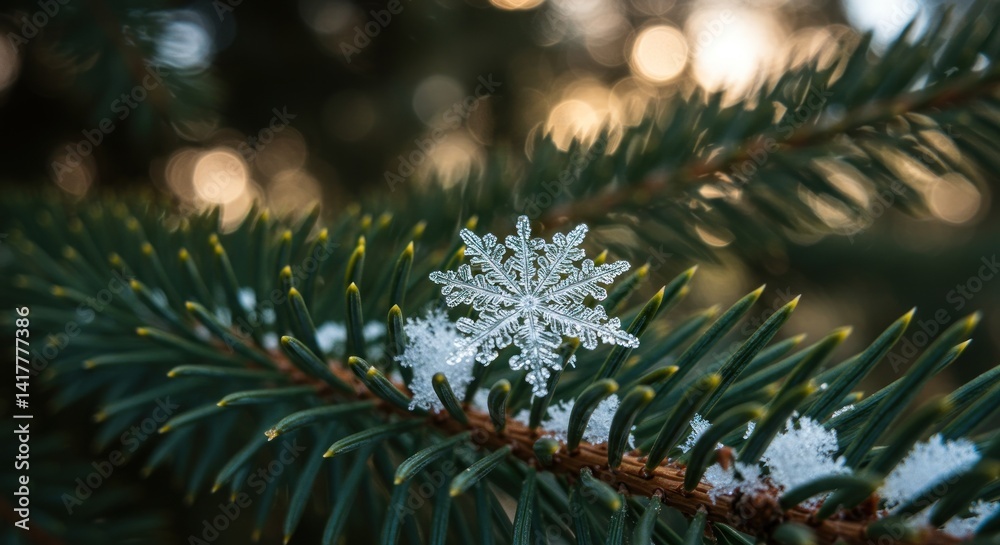 Snowflake on a Pine Branch, Photo Snowflake on a Pine Branch, Photo