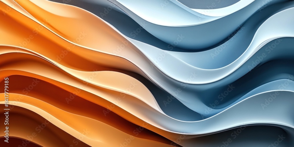Obraz premium Abstract Waves of Orange and Blue, Flowing Textures in Soft Curves, Modern Art Background for Creative Projects
