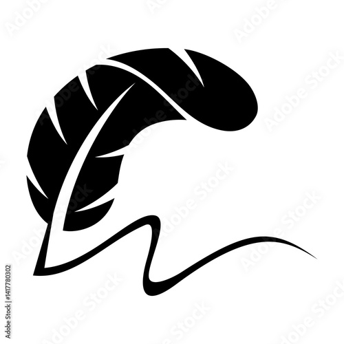 Feather quill pen silhouette vector icon,simple and elegant design ideas,isolated on white background,logo and symbol concept