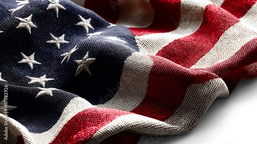 American Flag Closeup: A close-up of the American flag, capturing the intricate details of the stars and stripes. The flag is softly waving, creating a sense of movement and patriotism.