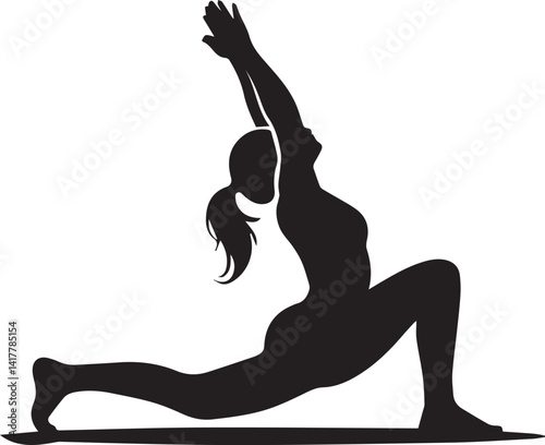 Silhouette of a woman doing yoga. Vector Illustration.