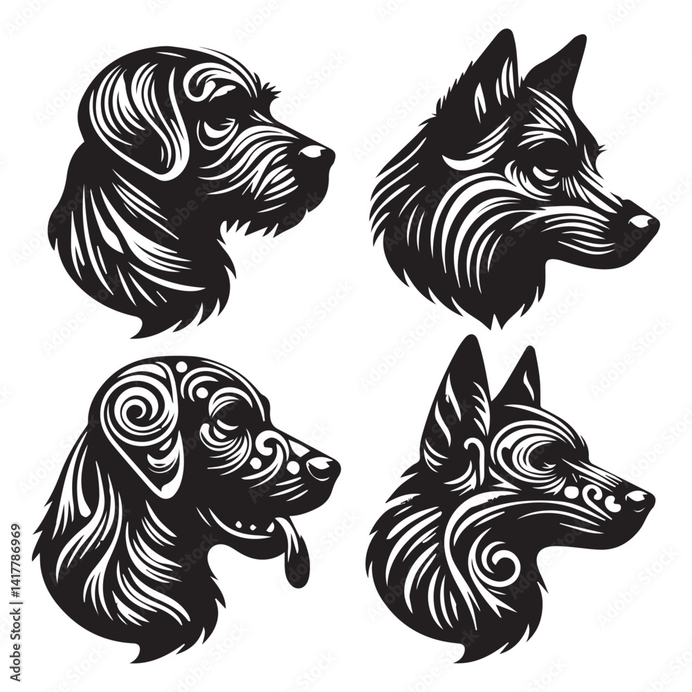 Fototapeta premium create 4 dog head silhouette vector on white background 