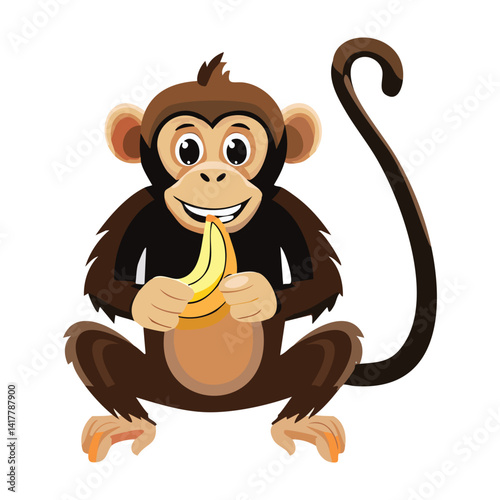monkey with Banana, vector illustrations. 
