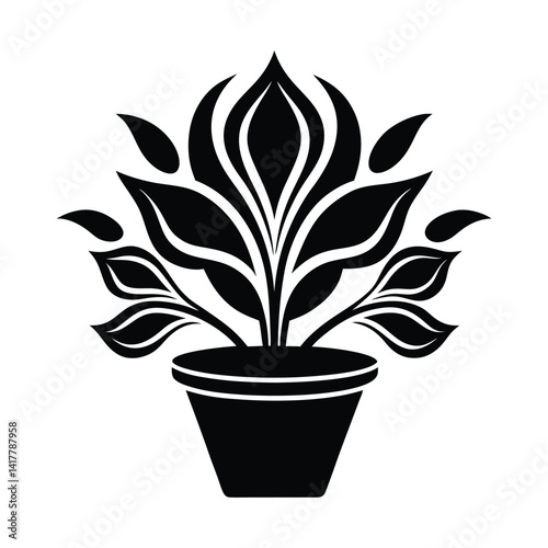 Sleek Emblem Featuring Chic Plant Pot Design in Monochrome