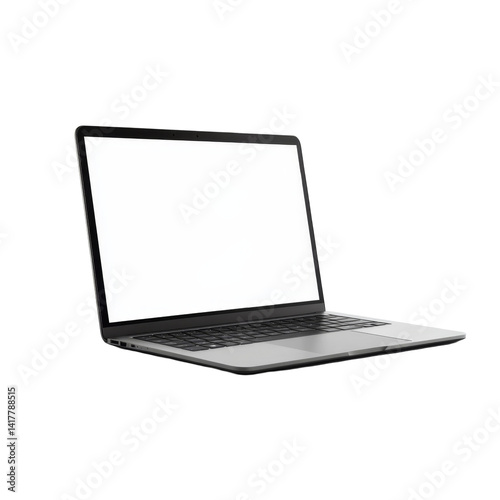 Sleek open laptop with blank screen and black keyboard on display