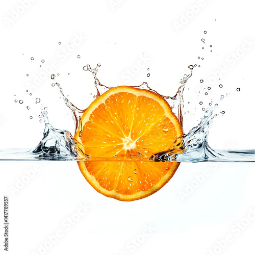 A orange slice and water splash vector isolated on white background, orange in water