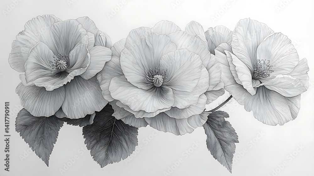 Fototapeta premium Grayscale hibiscus flowers illustration