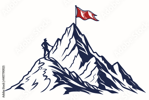 Mountain with Flag on Peak