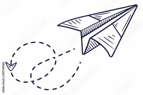 Paper Airplane with Trail Dashes