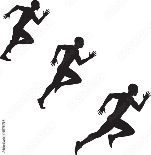 Black and White Silhouette Runners – Dynamic Sprinting Athletes in Motion Illustration
