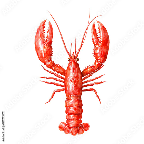 Beautiful Lobster Isolated Hand Drawn Watercolor Painting Illustration of Fresh Red Lobster Seafood