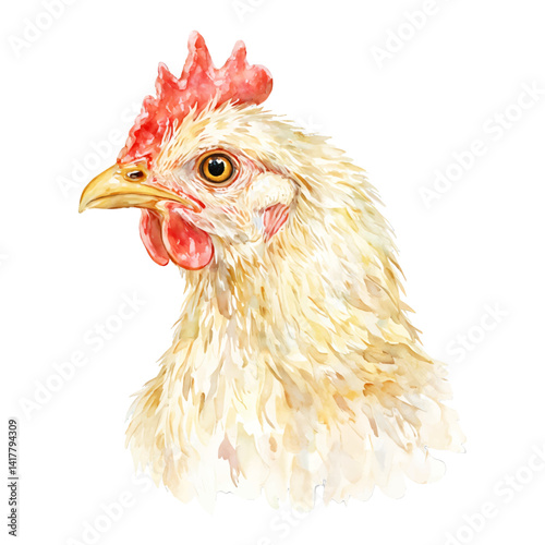 Adorable Baby Hen Head Portrait Isolated Hand Drawn Watercolor Painting Illustration