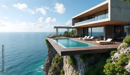 Tropical luxury resort pool with ocean views, perfect for a relaxing summer vacation