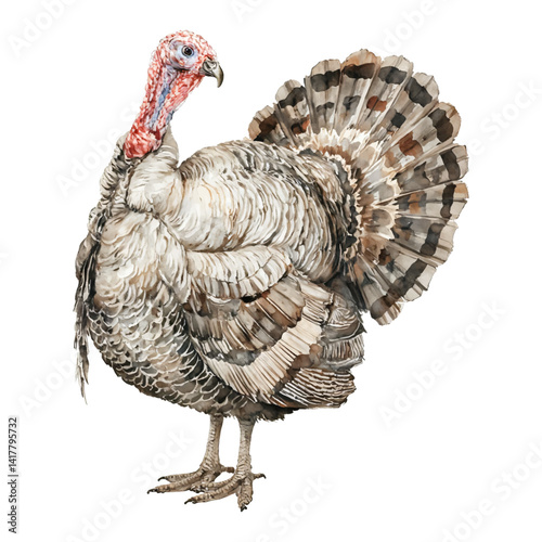 Turkey Isolated Hand Drawn Watercolor Painting Illustration of Farm Bird Poultry Creature