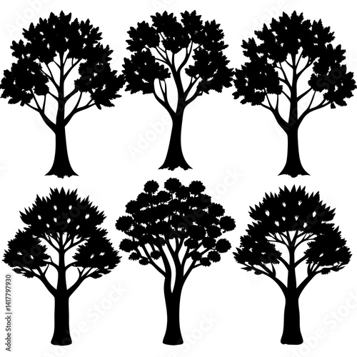 set of trees silhouettes