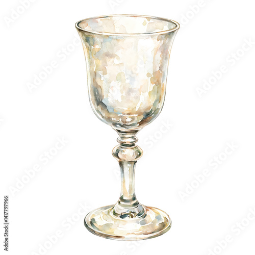 Vintage Glass Isolated Hand Drawn Watercolor Painting Illustration of Elegant Cup on White