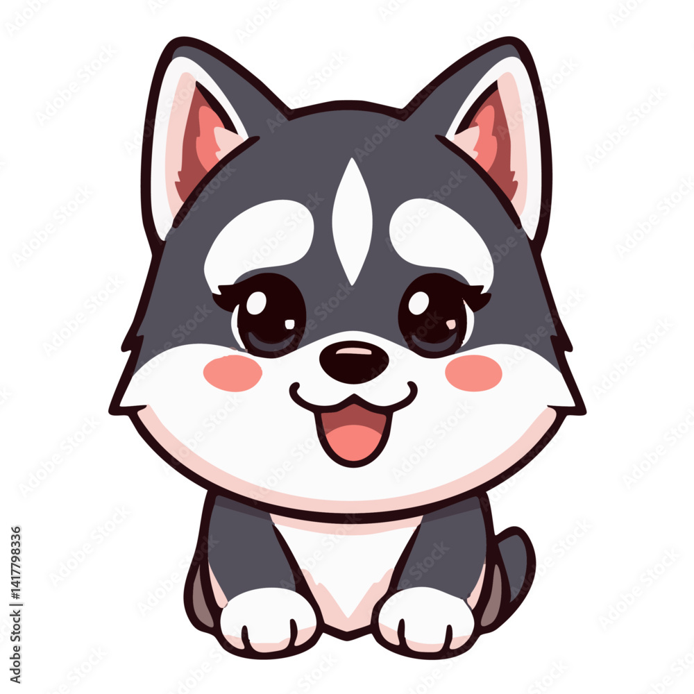 Fototapeta premium a cute lovely husky cartoon illustration with heart and love
