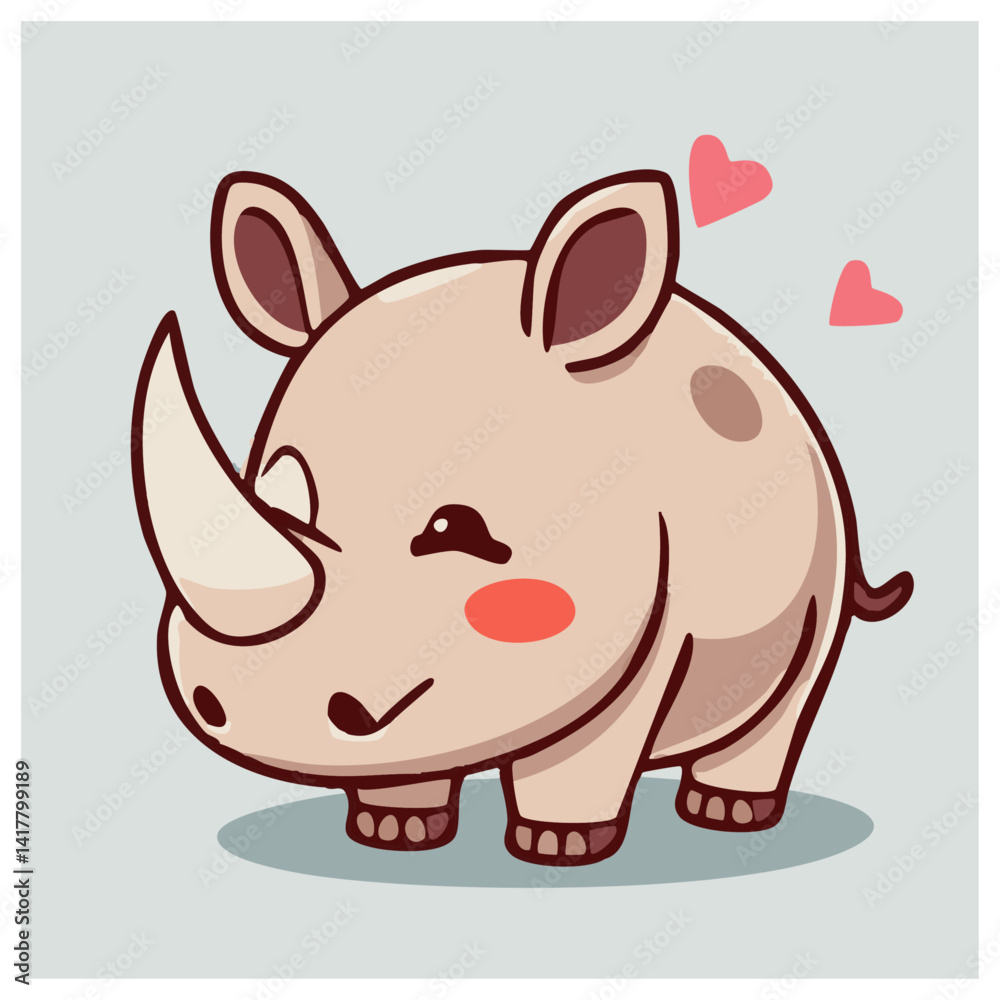 Fototapeta premium a cute lovely rihno cartoon illustration with heart and love
