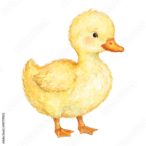 Watercolor Painting of a Cute Yellow Duckling Isolated Hand Drawn Watercolor Illustration