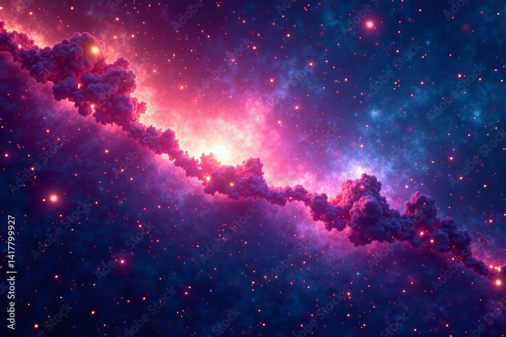 Naklejka premium Colorful and vibrant galaxy and nebula starry outer space background texture, stars, astronomy, vibrant