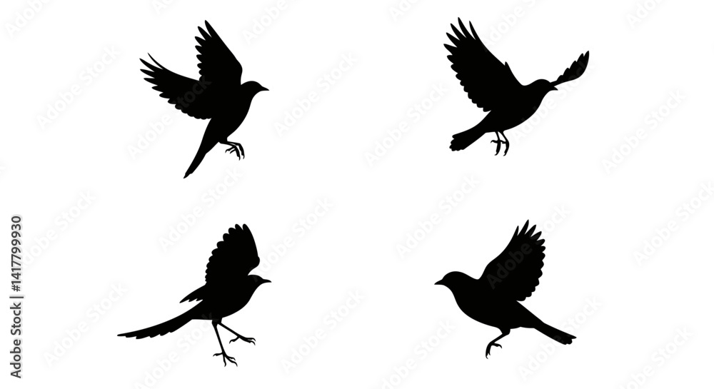 Obraz premium Set of Black Animal Silhouettes Flat Vector Collection on White Background 