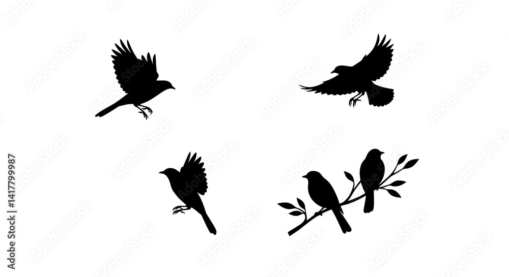 Obraz premium Set of Black Animal Silhouettes Flat Vector Collection on White Background 