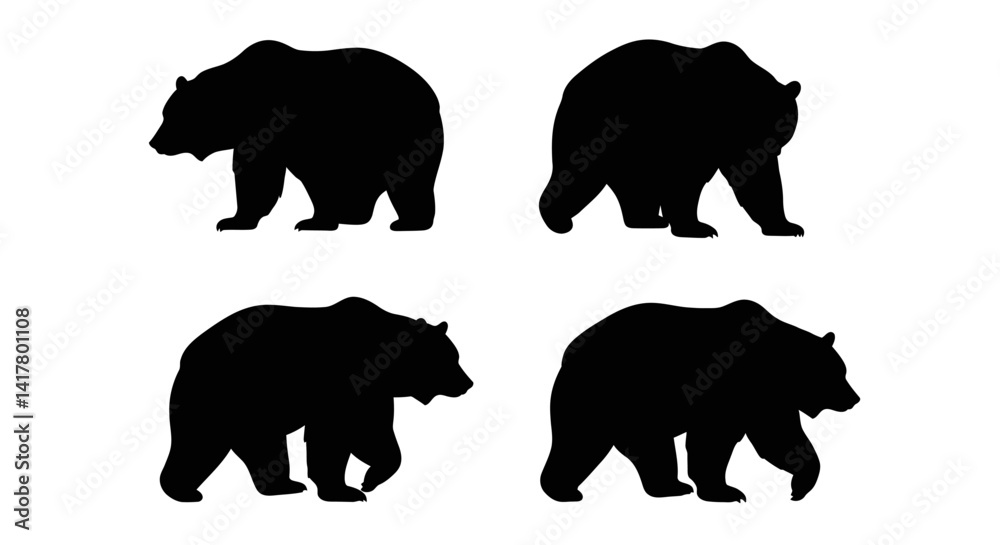 Fototapeta premium Set of Black Animal Silhouettes Flat Vector Collection on White Background 
