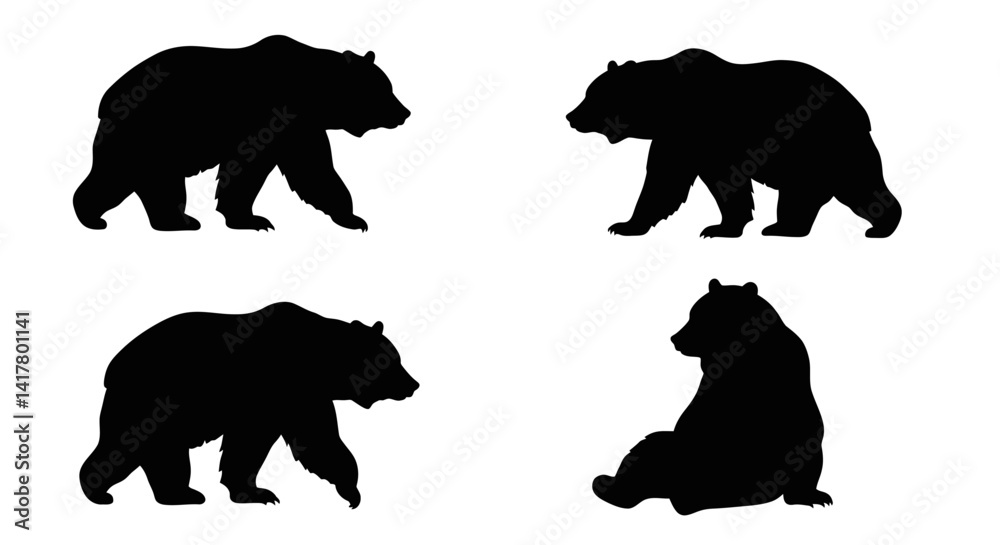 Fototapeta premium Set of Black Animal Silhouettes Flat Vector Collection on White Background