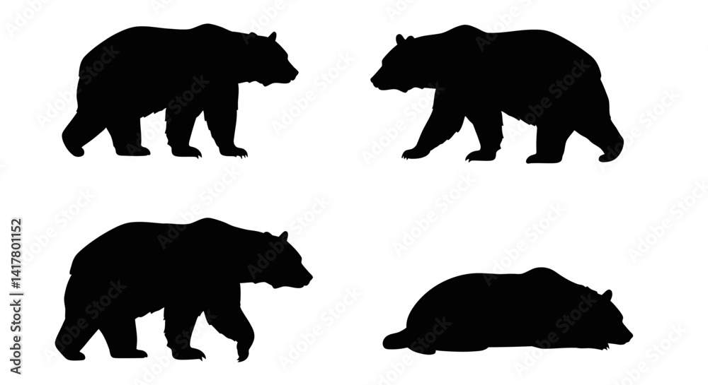 Fototapeta premium Set of Black Animal Silhouettes Flat Vector Collection on White Background 
