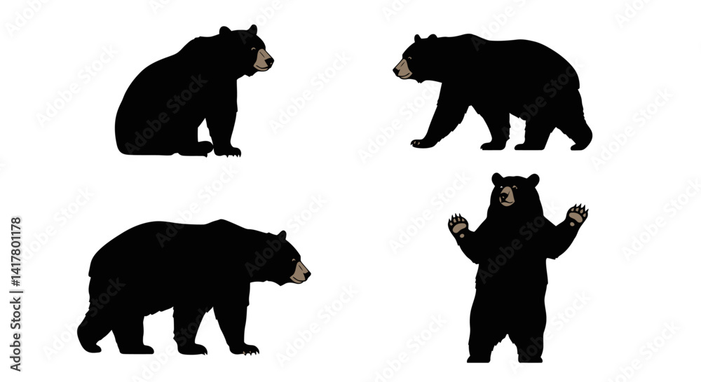 Fototapeta premium Set of Black Animal Silhouettes Flat Vector Collection on White Background 