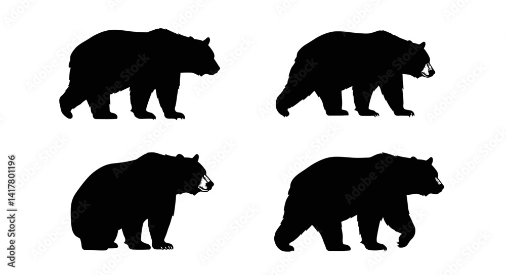 Fototapeta premium Set of Black Animal Silhouettes Flat Vector Collection on White Background 