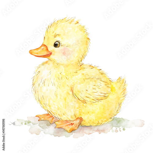 Watercolor Cute Duckling Yellow Bird Isolated Hand Drawn Watercolor Painting Illustration