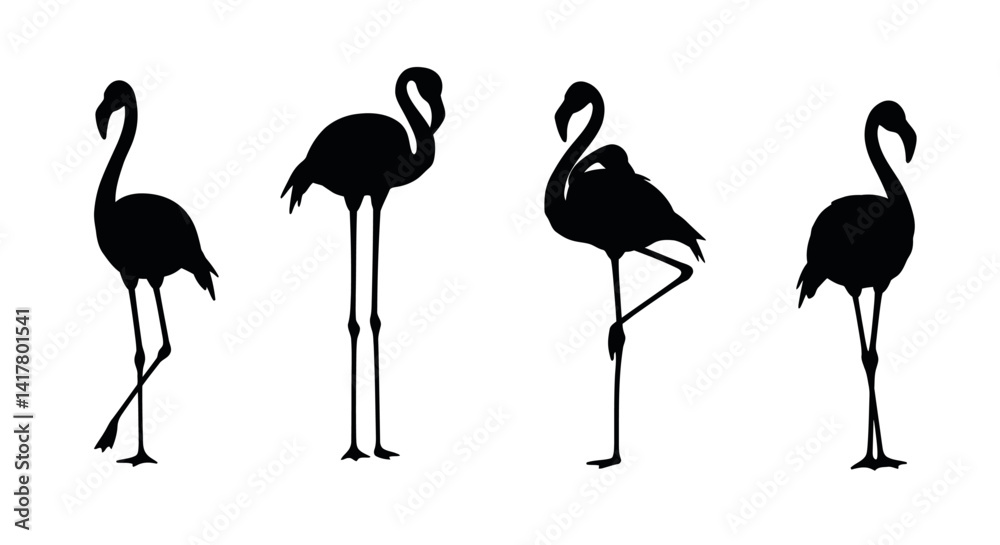 Fototapeta premium Set of Black Animal Silhouettes Flat Vector Collection on White Background 