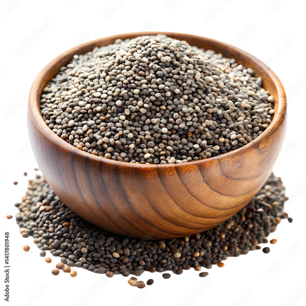 High-Quality Image of Chia Seeds in a Wooden Bowl High-Quality Image of Chia Seeds in a Wooden Bowl