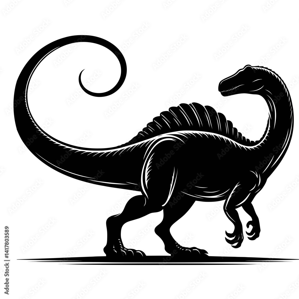 Fototapeta premium Silhouette of a Black Spinosaurus in Vector Style on White Background
