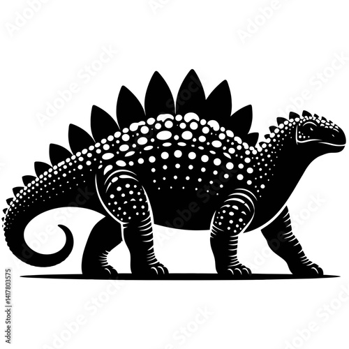 Full Body Silhouette of an Ankylosaurus, Vector Style Illustration on White Background