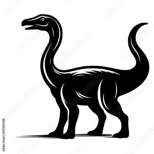 Full Body Silhouette of a Black Parasaurolophus on White Background, Vector Art Design, Minimalist Style
