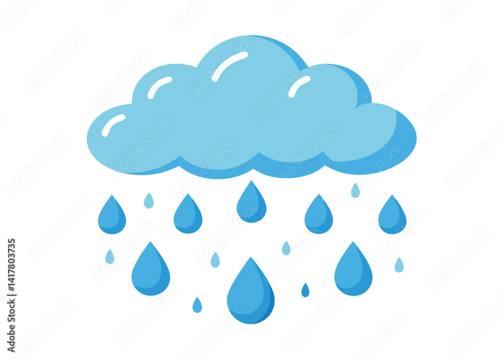 Vector illustration of a sky with rain droplets falling on a white background — clean and simple weather icon, flat design with blue raindrops and soft cloud shapes, perfect for forecast or climate vi Vector illustration of a sky with rain droplets falling on a white background — clean and simple weather icon, flat design with blue raindrops and soft cloud shapes, perfect for forecast or climate vi