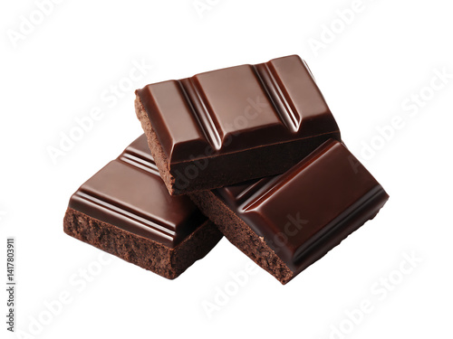 Isolated on white, a dark chocolate bar is a sweet and delicious cocoa treat.