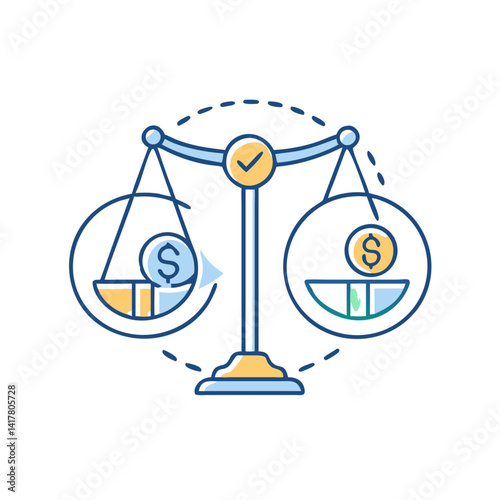 Balance scales with dollar signs – financial fairness or comparison.
