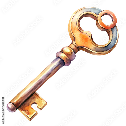 Watercolor golden key 